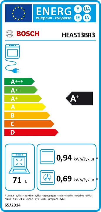 Energie-Label Bosch Hausgeräte Einbau-Herd-Set, HEA513BR3 + NKN645GA2E, Einbau-Herd, Elektro-Kochfeld, HND411LR63