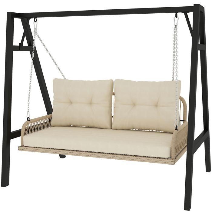 Swisshandel24 2-Sitzer Hollywoodschaukel Rattan, bis 240 kg, 115x66x44 cm Beige