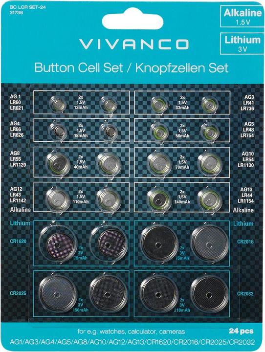 Produktbild Vivanco BC LCR SET-24 (24 Stk., CR1620, CR2016, CR2025, CR2032, LR43, LR44)