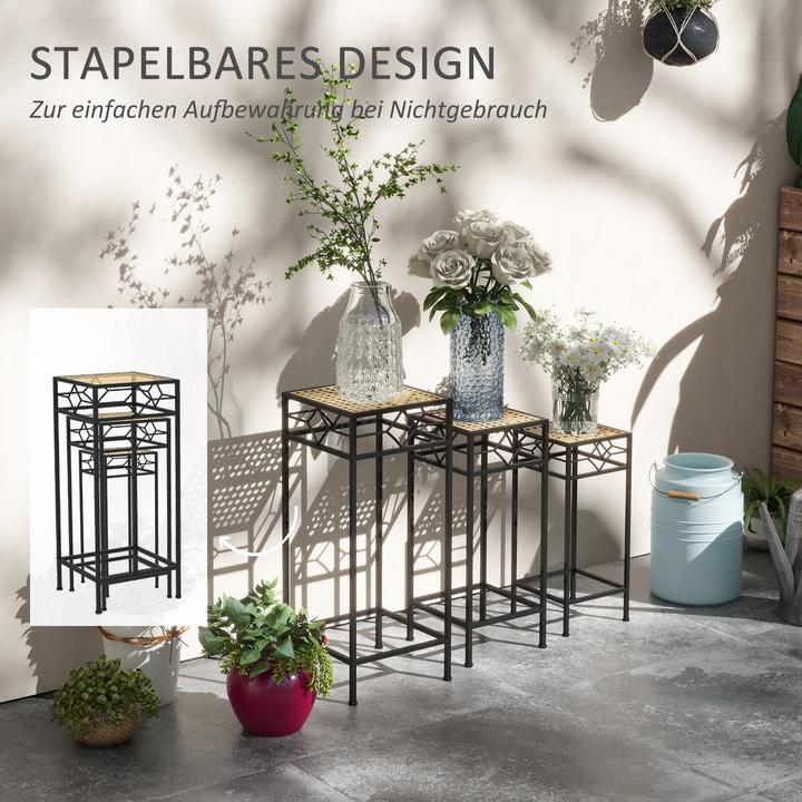 Image du produit Outsunny Set de supports pour fleurs avec plateau en osier