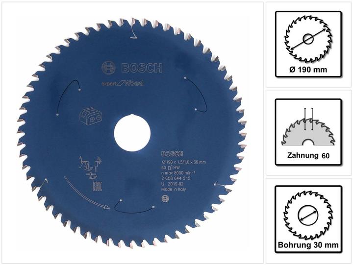 Actual product image Bosch Professional Zubehör Cordless circular saw blade Expert for Wood, 190 x 1.5/1 x 30, 60 teeth