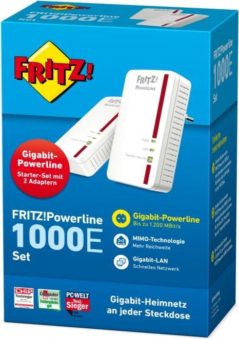 Produktbild AVM FRITZ!Powerline 1000E Set - enthält 2x FRITZ!Powerline 1000E Adapter (1200 Mbit/s)