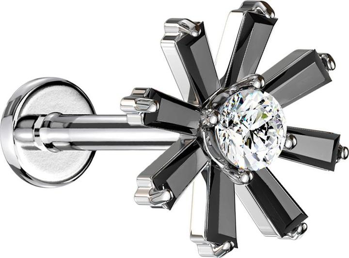 Immagine prodotto Star Piercing Micro Labret filo interno argento cristallo fiore nero (Ottone, Acciaio chirurgico 316L)