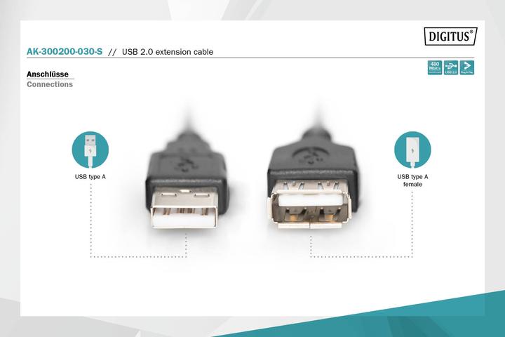 Image du produit Digitus USB A — USB A (3 m, USB 2.0)