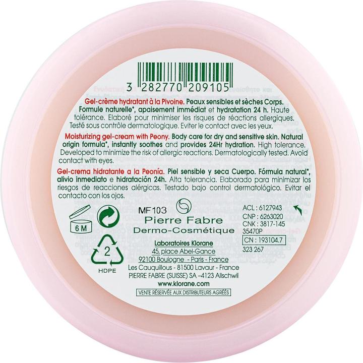 Image du produit Klorane Gel-crème hydratant à la pivoine (Lait pour le corps, 200 ml)