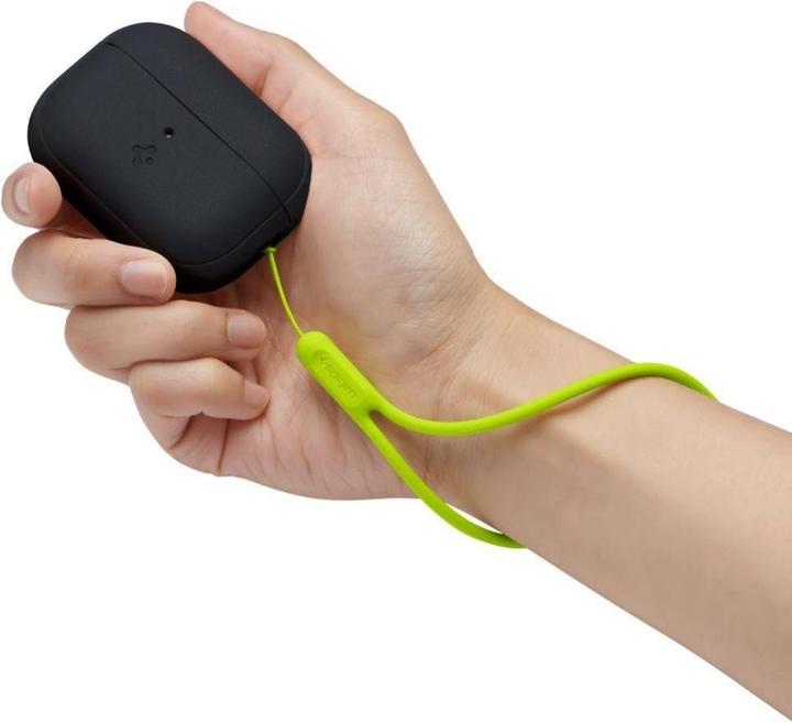 Actual product image Spigen SILICONE FIT STRAP Apple AIRPODS PRO 1 / 2 BLACK/PHANTOM GREEN (Headphone bag)