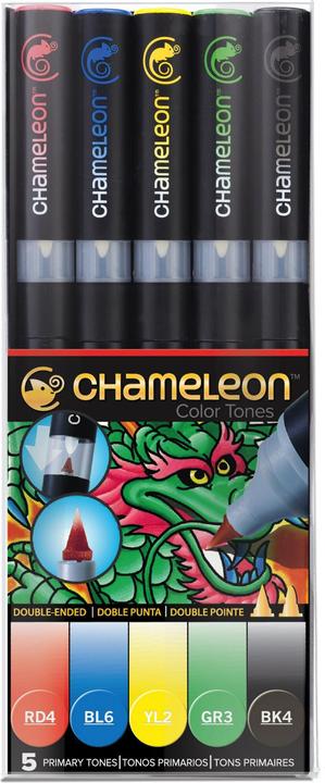 Actual product image Chameleon Watercolour Brushpens primary colours, 5 pieces (Yellow, Green, Blue, Black, Red, 5 x)