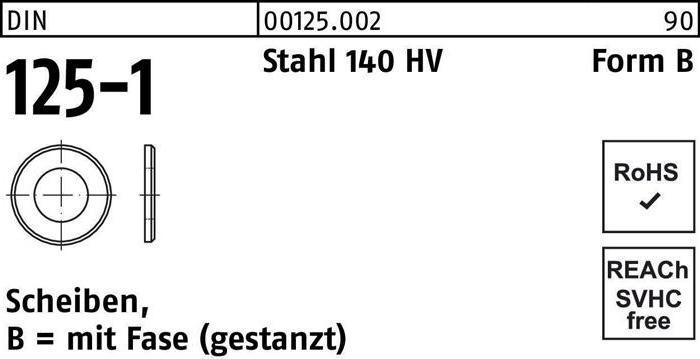 Produktbild Unterlegscheibe DIN 125-1 Form B 25 x 44 x4 Stahl 140 HV