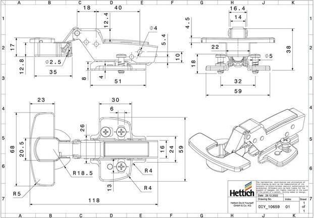 Actual product image Hettich Sensys Topfscharnier mit integrierter Dmpfung, innenliegend 35 mm, 2 Stck