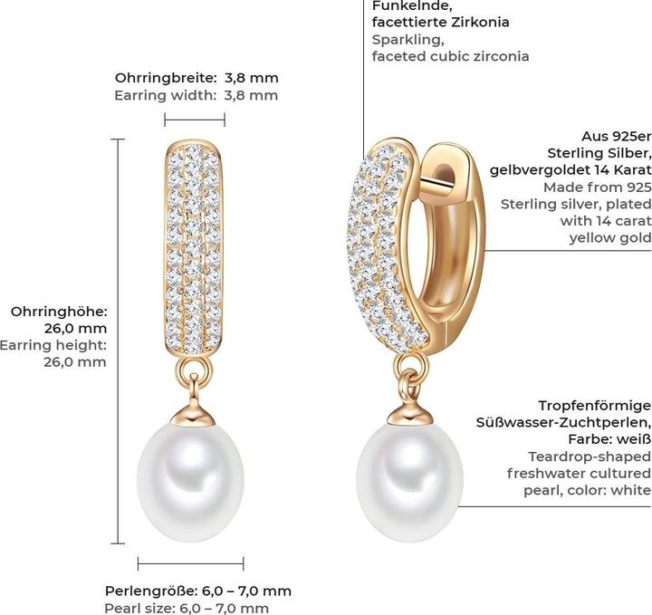 Image du produit Valero Pearls Femme argent sterling zirconium perle d'eau douce de culture or jaune - 11874 (Argent Sterling)
