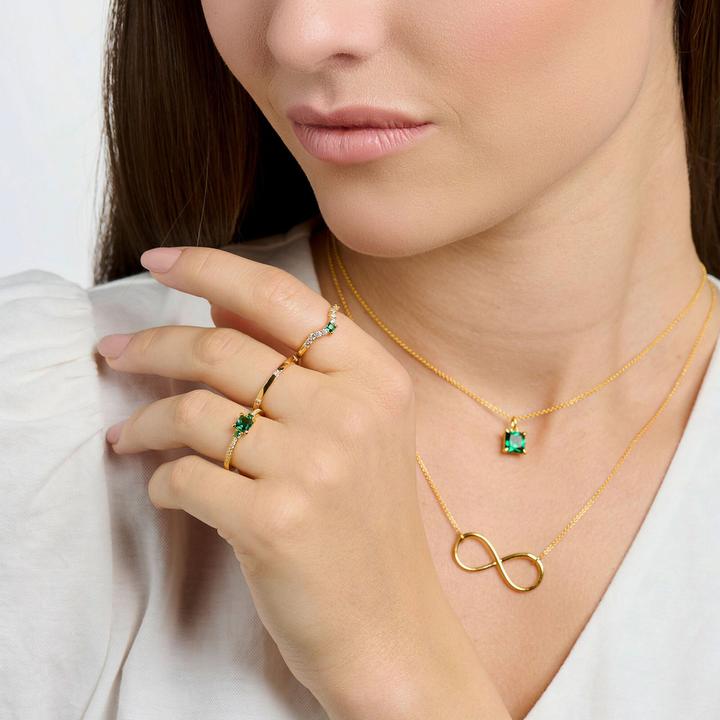 Produktbild Thomas Sabo Ring grüner Stein mit weissen Steinen gold (56, 925 Silber)