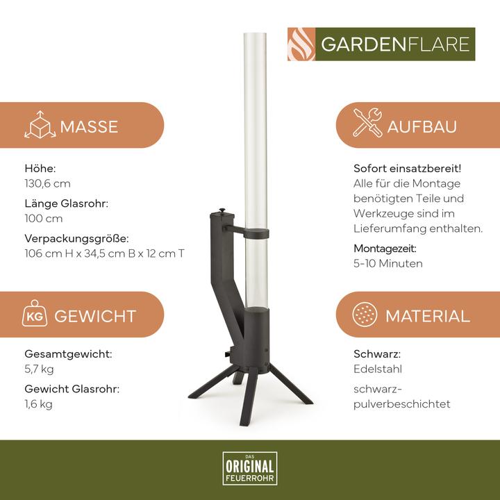 Immagine prodotto Gardenflare Feuerrohr – elegante Edelstahl Feuersäule und Pelletfackel - silber (36 cm)
