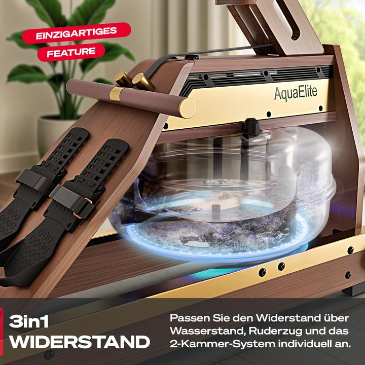 Actual product image (Set-A) Sportstech Rudergerät AquaElite Walnut