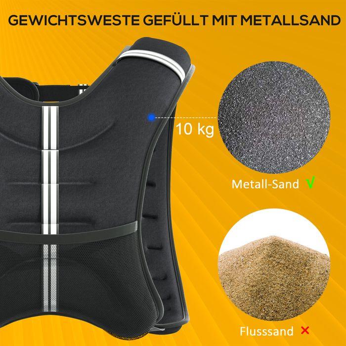 Immagine prodotto Swisshandel24 Gilet per l'allenamento della forza Peso Gilet 10 kg regolabile Tessuto Oxford Sabbia metallica (1 x 10 kg)