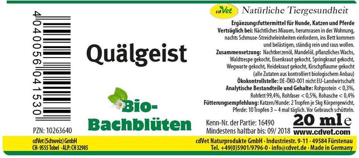 Produktbild cdVet Hunde-Nahrungsergänzung Bio-Bachblüten, Quälgeist, 20 ml (Senior, Adult, Junior, 1 Stk., 60 g)