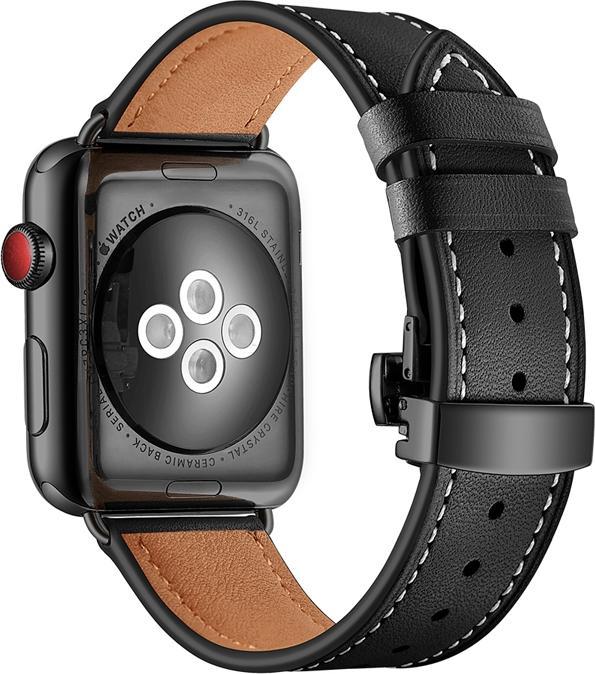 Produktbild EKO Uhrenarmband Echtleder mit Faltschliesse Schwarz (Echtleder)