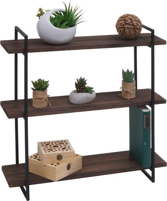 Produktbild Mendler Wandregal HWC-K78, 3 Regalböden Massiv-Holz Industrial 60x60x18cm - dunkelbraun, Metall schwarz (60 x 60 x 18 cm)