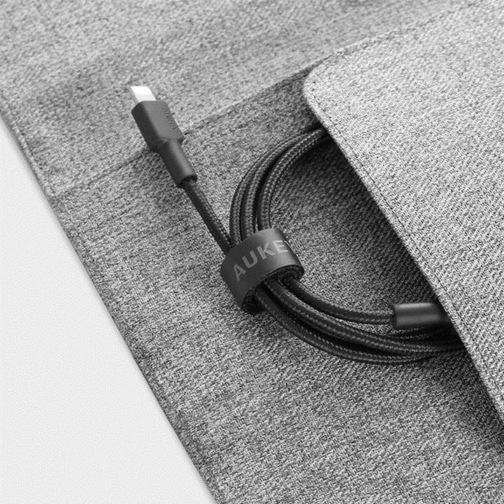 Actual product image Aukey CB-CL02 Black Nylon Lightning USB C Cable | USB power supply USB-PD | 1.2 m | Apple MFi certificate (1.20 m, USB 3.2 Gen 1)