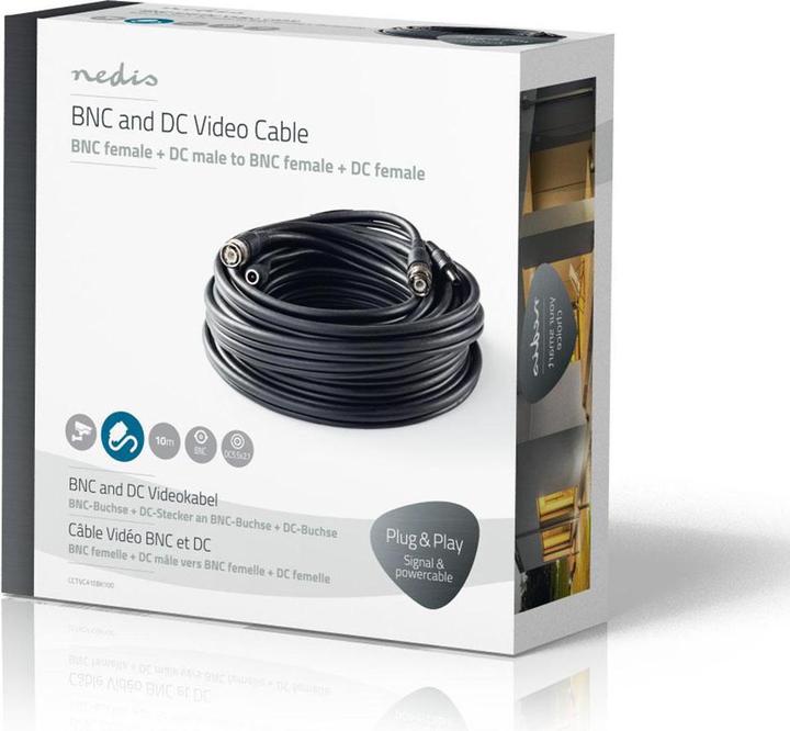Produktbild Nedis CCTV-Kabel RG59 mit vormontierten BNC- und DC-Steckern, 10 m Siamesisches Kabel für Überwachun (S/FTP, CAT5, 10 m)
