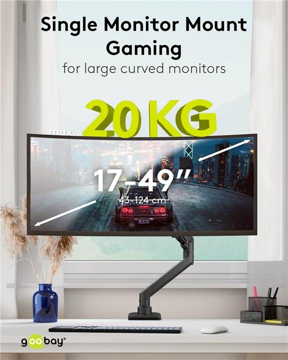Immagine prodotto Goobay Supporto per monitor singolo da gioco con molla a gas, nero (Tavolo, 49")