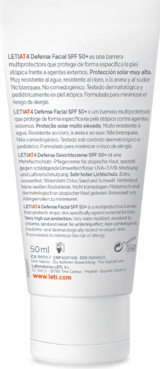 Actual product image Leti LETIAT4 Defense Face Cream SPF 50+, 50 ml Cream, 50 ml Cream (Sun cream face, SPF 50+, 50 ml)