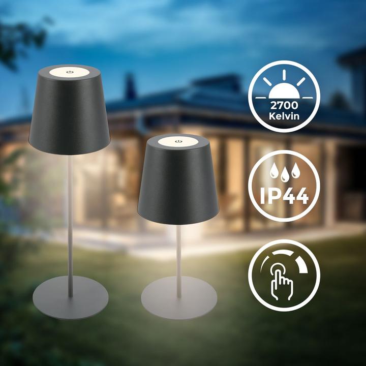 Actual product image B.K.Licht LED rechargeable table lamp, IP44, 2.5W, anthracite