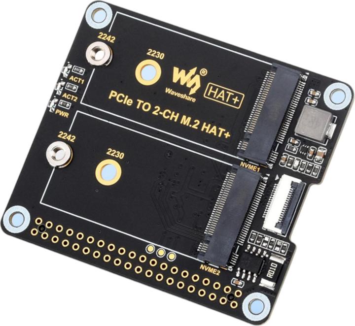 Image du produit WaveShare Adaptateur PCIe vers M.2 HAT+ double SSD pour Raspberry Pi 5
