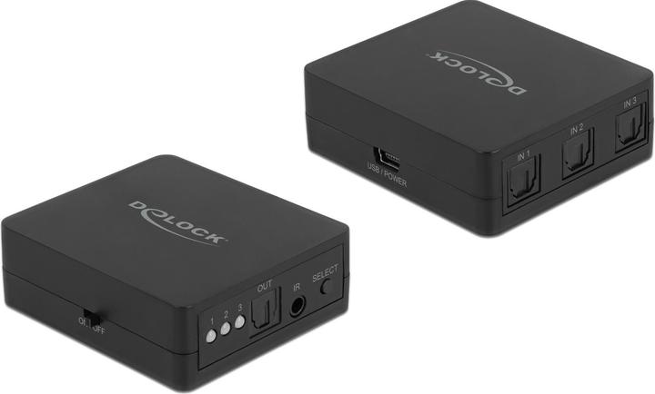 Produktbild Delock S/PDIF TOSLINK Switch 7,60cm (3") 1 Out mit IR-Fernbedienung und USB Stromversorgung