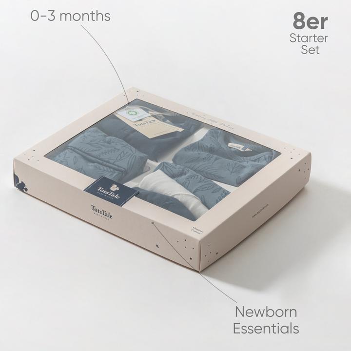 Actual product image TotsTale Premium 8 pcs. Newborn starter set – baby clothes made from organic cotton – birth gift (50, 56, 62, 68)