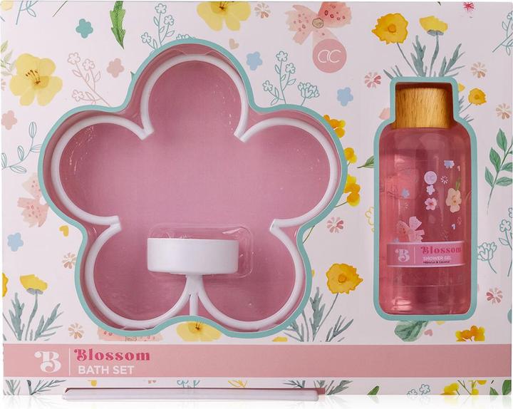Accentra Badeset BLOSSOM in Geschenkbox, inkl. 100ml Duschgel, Kerzenständer in Blumenform, Duft: Hibiscus & (Haarpflege set)