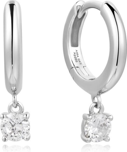 Actual product image Ania Haie Silver Drop Solitaire Huggies earrings (925 silver)