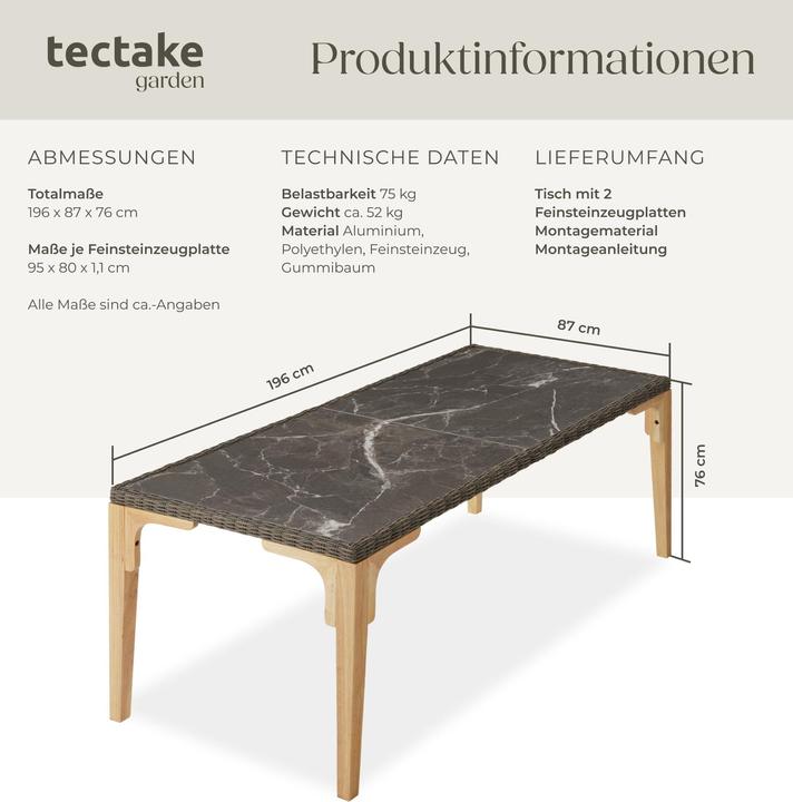 Image du produit tectake Table en rotin Foggia 196x87x76cm (196 cm)