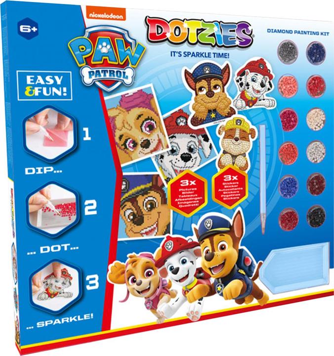 Actual product image Diamond Dotz DOTZIES® Original Diamond Painting Set Paw Patrol with 6 motifs: 3 pictures 15x15cm, 3 stickers /