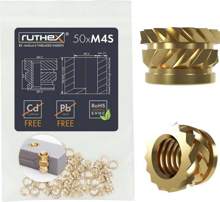Image du produit Ruthex M4 Gewindeeinsatz SHORT - 50 Stück RX-M4Sx4.0 Gewindebuchsen aus Messing