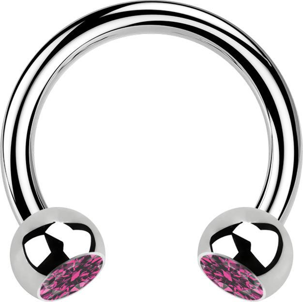 Produktbild Star Piercing Circular Barbell silber mit zwei Kugeln Kristall pink (ohne Messing, Chirurgenstahl 316L)