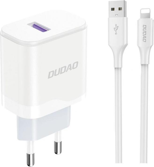 Dudao A20EU USB-A 18W wall charger - white + USB-A - Lightning cable (18 W)