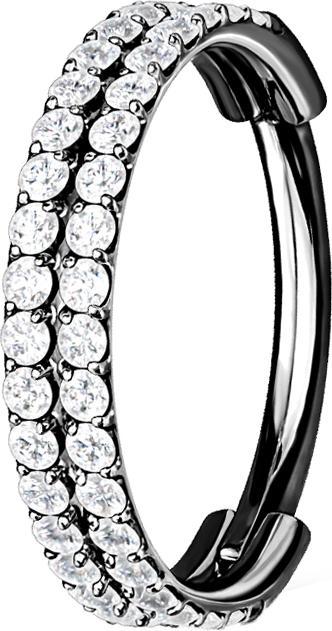 Star Piercing Micro Segmentring klappbar schwarz doppellinie mit Kristallen (ohne Messing, Titan G23)