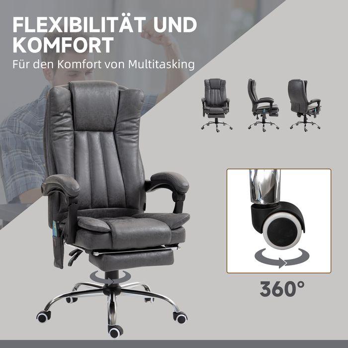 Produktbild Swisshandel24 Bürostuhl mit Massage- und Wärmefunktion, ergonomisch, 6 Massagepunkte, Fussstütze, Polyester, Grau