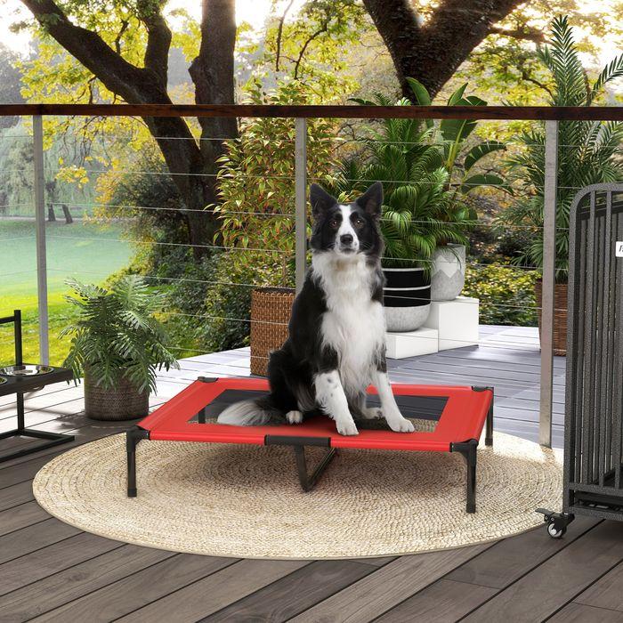 Actual product image Swisshandel24 Dog bed, dog lounger, robust, raised & weatherproof, up to 50 kg, 92x76x18cm, red (Dog)