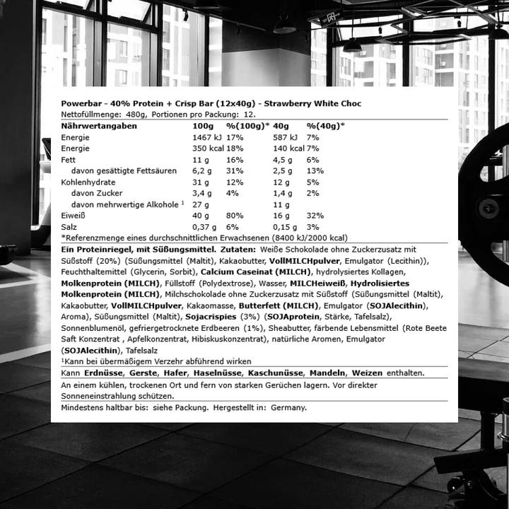 Actual product image Powerbar 40% Protein Crisp (Strawberry White Choc, 12 pcs., 480 g)