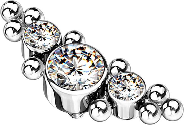 Immagine prodotto Star Piercing Ancora dermica d'argento centrata con perline e tre cristalli d'argento (senza ottone, Titanio G23)