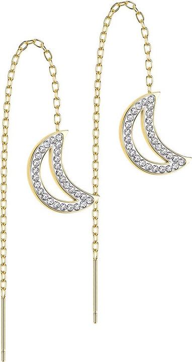 Actual product image Star Piercing Stud Earrings Gold Plated Free Falling Chain Moon with Crystals (without brass, Surgical steel 316L)