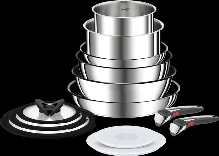 Tefal Ingenio Preference On 13-teiliges Set (24 cm, Pfannenset + Topfset, Bratpfanne, Stielkasserolle, Kochtopf, Wok Pfanne, Edelstahl)