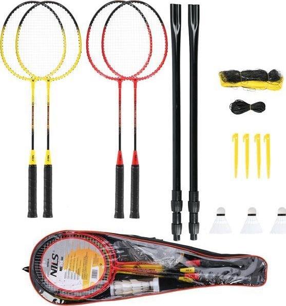 Produktbild Nils NRZ264 ALUMINIUM Badmintonset 4 Schläger 3 Federpfeile 600x60cm Netz Koffer