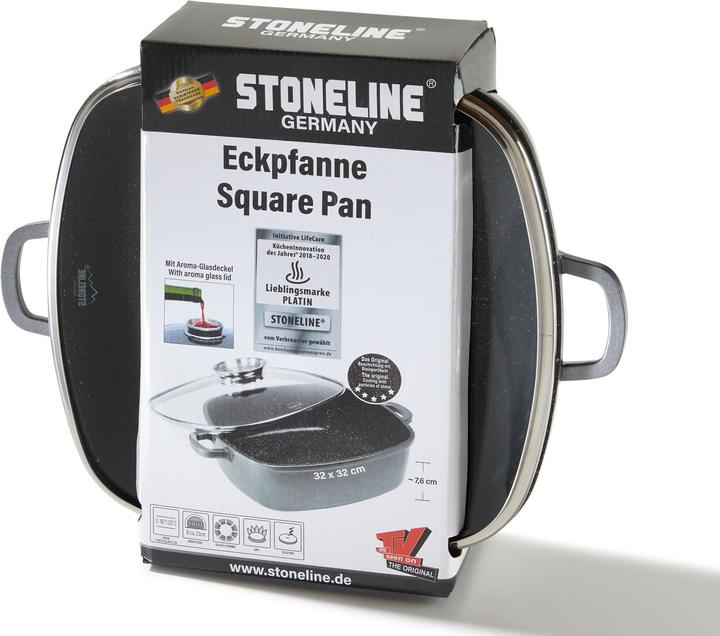 Actual product image Stoneline Eckpfanne 32x32 cm mit Aroma Glasdeckel, Pfanne rechteckig, Backofen, Induktion geeignet (32 cm, Pan set + pot set, Aluminium)