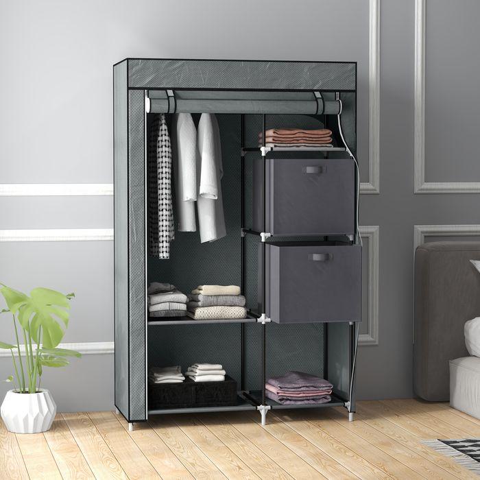 Actual product image Swisshandel24 Fabric wardrobe, folding wardrobe with drawers, wardrobe with clothes rail, zip fastener, coat rack (102 x 42.5 x 162.5 cm)