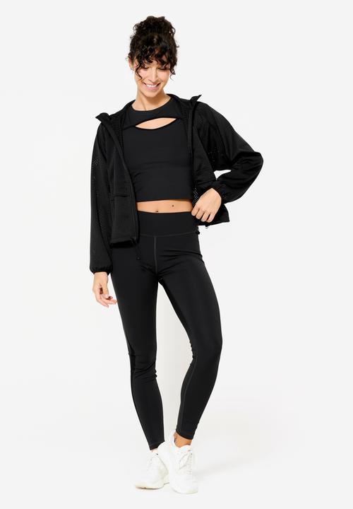 Actual product image Domyos Leggings Damen hoher Taillenbund Mesheinsatz - schwarz (W30/L31)
