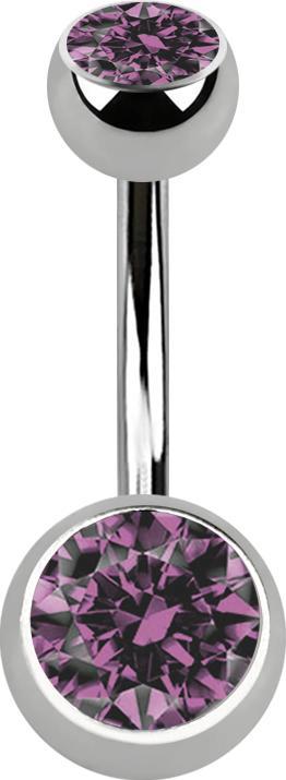 Produktbild Star Piercing Banane silber mit zwei Kugeln silber Kristall hellviolett (ohne Messing, Titan G23)