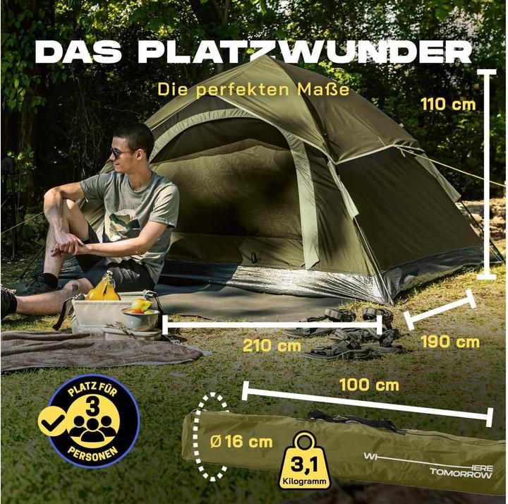 Image du produit Where Tomorrow Wurfzelt 3 Personen - Grün, Anzahl Personen: 3 (Tente instantanée, 3.10 kg, 3 personnes)