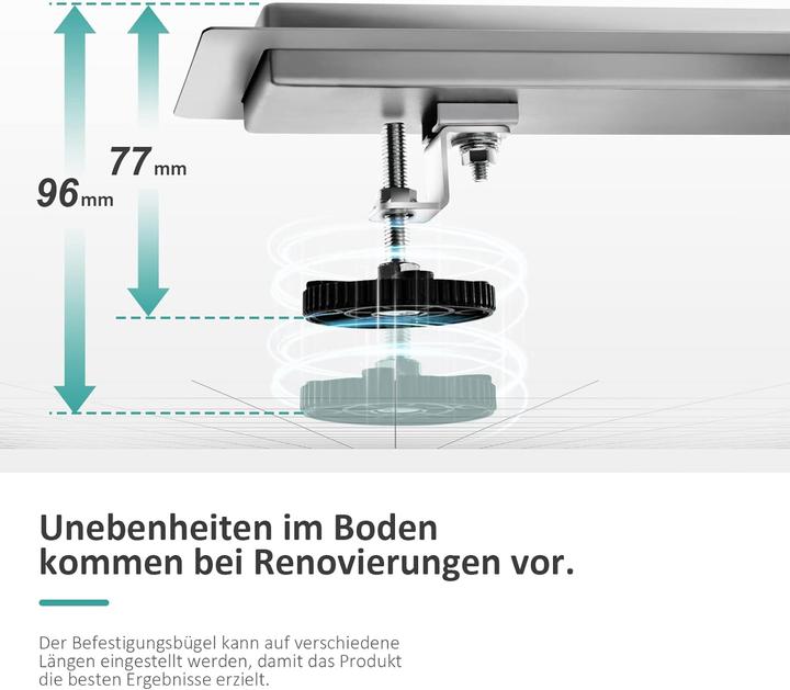 Produktbild Emke Duschrinne Edelstahl, Bodenablauf Komplettset Siphon mit Geruchsstop, Haarsieb, 1100cm (1100 mm)